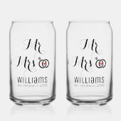 Modern Mr. Mrs. Name Date & Rings Design, Hochzeit Dosenglas (Vorderseite)