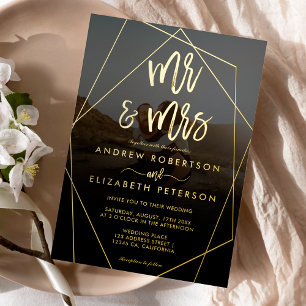 Modern Mr. Mrs. script terrarium Foto Hochzeit Gol Folieneinladung