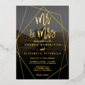 Modern Mr. Mrs. script terrarium Foto Hochzeit Gol Folieneinladung (Vorderseite)