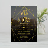 Modern Mr. Mrs. script terrarium Foto Hochzeit Gol Folieneinladung (Stehend vorne)