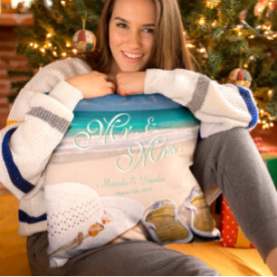 Modern Mr. & Mrs. Tropical Summer Beach Wedding Kissen