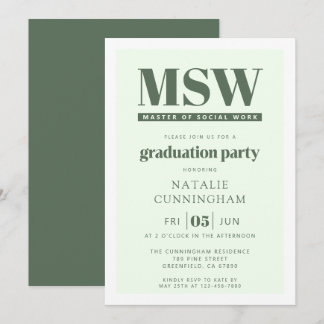 Modern MSW Master of Social Work Graduation Einladung
