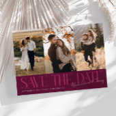 Modern Multi Photo Couple's Signature Cranberry Save The Date