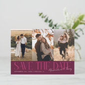 Modern Multi Photo Couple's Signature Cranberry Save The Date (Stehend Vorderseite)