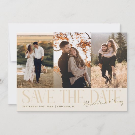 Modern Multi Photo Couple's Signature Cream Save The Date (Vorderseite)