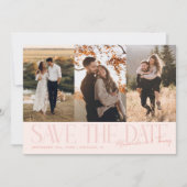 Modern Multi Photo Couple's Signature Peach Save The Date (Vorderseite)