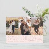 Modern Multi Photo Couple's Signature Peach Save The Date (Stehend Vorderseite)