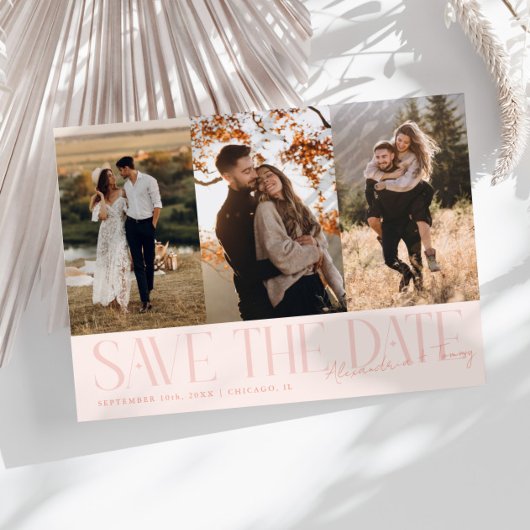 Modern Multi Photo Couple's Signature Peach Save The Date