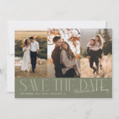 Modern Multi Photo Couple's Signature Sage Green Save The Date (Vorderseite)
