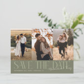 Modern Multi Photo Couple's Signature Sage Green Save The Date (Stehend Vorderseite)