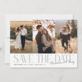 Modern Multi Photo Couple's Signature White Save The Date (Vorderseite)