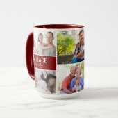 Modern Multi Photo Family Burgundy Red collage Tasse (Vorderseite Links)