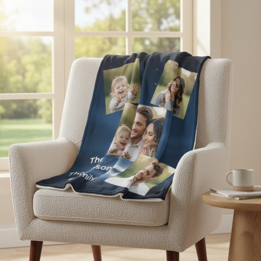 Modern Multi-Photo Family Name Custom Fleecedecke