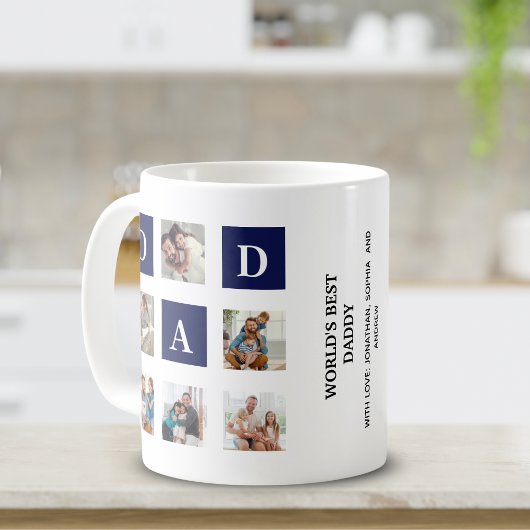 Modern multi-photo grid for dad Blue Kaffeetasse