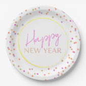Modern Multicolor Dots Happy New Year Pappteller (Vorderseite)