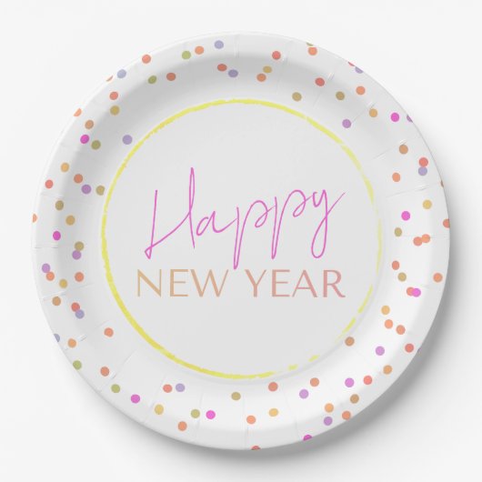 Modern Multicolor Dots Happy New Year Pappteller (Vorderseite)