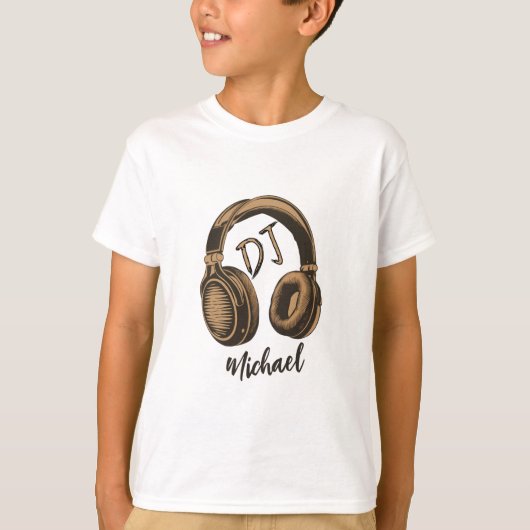 Modern Music DJ Headphones - Personalisiert Name w T-Shirt (Vorderseite)