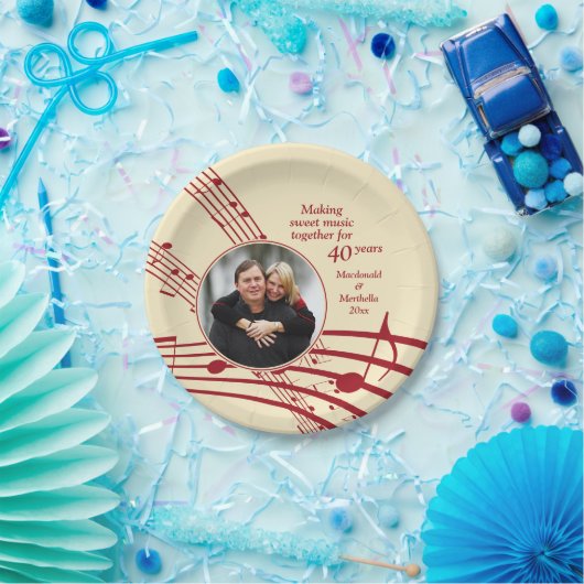 Modern MUSIC Foto 40. Ruby Wedding Jubiläum P Pappteller (Party)