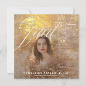 Modern Music Grad Foto Gold ID899 Einladung (Vorderseite)