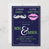 Modern Mustache Lips Mr & Mrs Save the Date (Vorderseite)