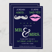 Modern Mustache Lips Mr & Mrs Save the Date (Vorne/Hinten)