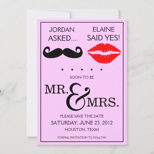 Modern Mustache Lips Mr & Mrs Save the Date (Vorderseite)