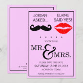 Modern Mustache Lips Mr & Mrs Save the Date (Vorne/Hinten)