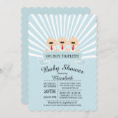 Modern Mustache Triplet Boy Baby Dusche Einladung (Vorne/Hinten)