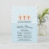 Modern Mustache Triplet Boy Baby Dusche Einladung (Stehend Vorderseite)