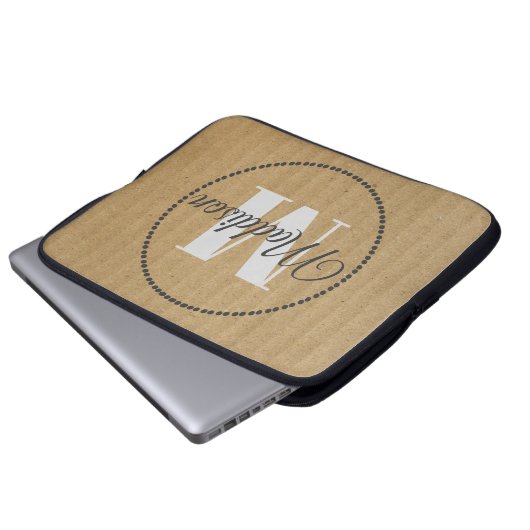 Modern Muster Monogram Ihr Name Kraft Paper Laptopschutzhülle (Vorne Knopf)