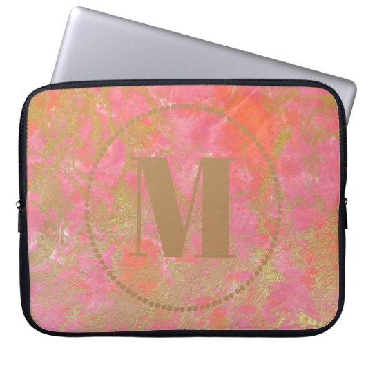 Modern Muster Monogram Ihr Name Rosa Marmor Gold Laptopschutzhülle (Vorderseite)