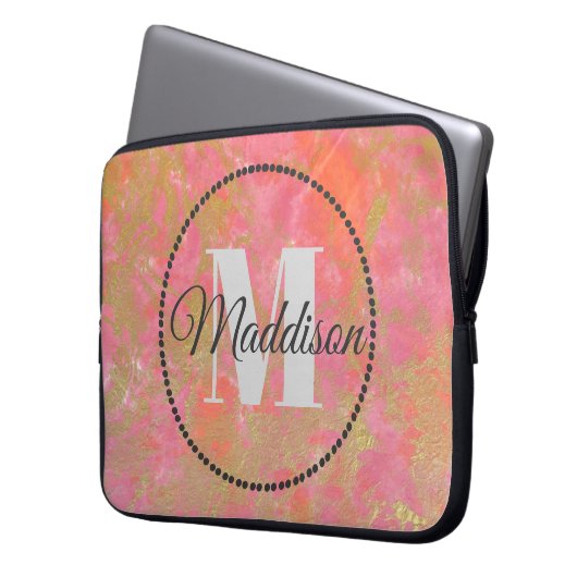 Modern Muster Monogram Ihr Name Rosa Marmor Laptopschutzhülle (Vorderseite Links)