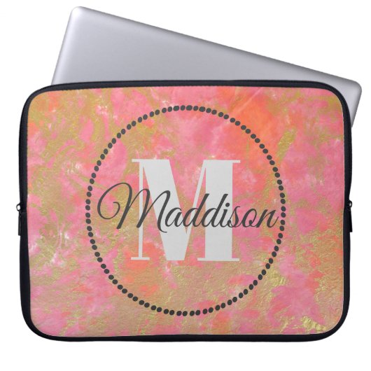 Modern Muster Monogram Ihr Name Rosa Marmor Laptopschutzhülle (Vorderseite)
