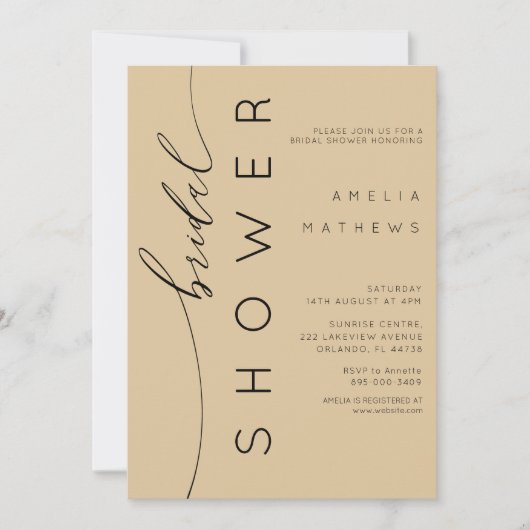 Modern Muted Gold & Black Bridal Shower Einladung (Vorderseite)