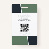 Modern Muted Green Professional Employee Photo ID Ausweis (Rückseite)