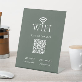 Modern Muted Green WiFi Network Password QR Code Sockelschild