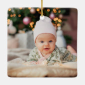 Modern My First Christmas Baby Foto Green Keramikornament (Rückseite)