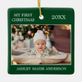 Modern My First Christmas Baby Foto Green Keramikornament (Vorderseite)