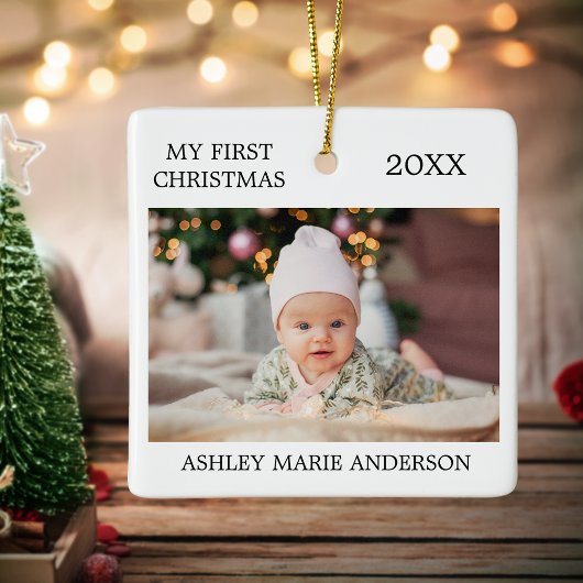 Modern My First Christmas Baby Foto Keramikornament