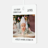 Modern My First Christmas Baby Foto Ornament Aus Metall (Vorderseite links)
