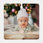 Modern My First Christmas Baby Foto Ornament Aus Metall (Rückseite)