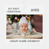 Modern My First Christmas Baby Foto Ornament Aus Metall (Vorderseite)