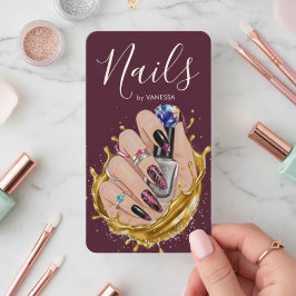 Modern Nail Art Studio Burgundy Manicurist Artist Visitenkarte