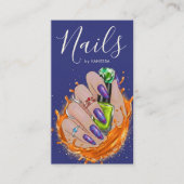 Modern Nail Art Studio Manicurist Artist Navy Blue Visitenkarte (Vorderseite)