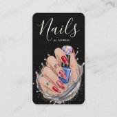 Modern Nail Studio Red Blue Manicurist Artist Visitenkarte (Vorderseite)