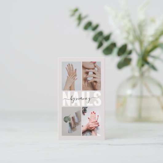 Modern Nail Technician Photo Collage Qr Code Visitenkarte (Stehend Vorderseite)