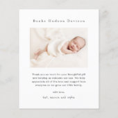 Modern Name 2 Foto Baby Danke Karte (Rückseite)