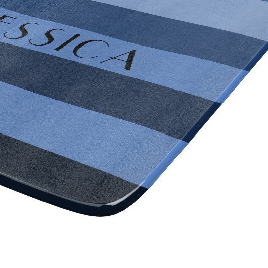 Modern Name Blue Stripes Muster Schneidebrett (Ecke)