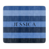 Modern Name Blue Stripes Muster Schneidebrett (Vorderseite)
