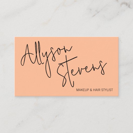 Modern name bold script makeup hair logo qr peach visitenkarte (Vorderseite)